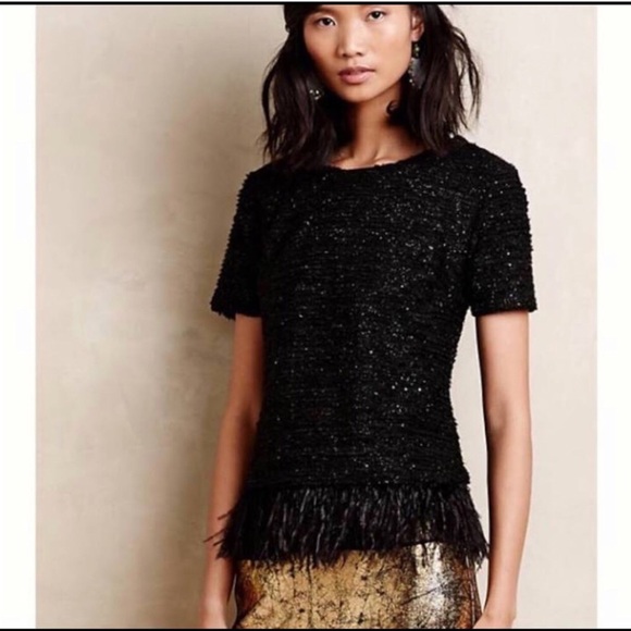 Anthropologie Tops - Anthropologie Deletta Feathered Top Black
